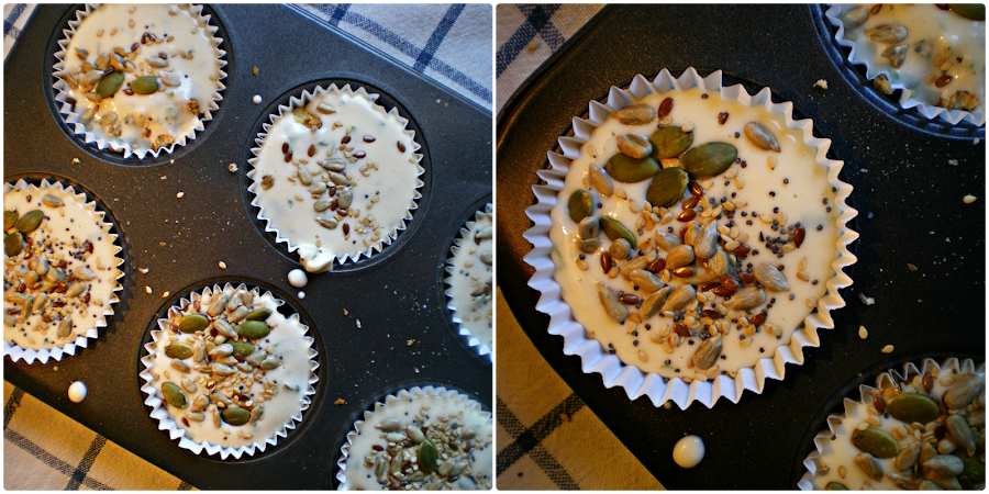 Muffins de pan integral, queso y tomate: Relleno y semillas