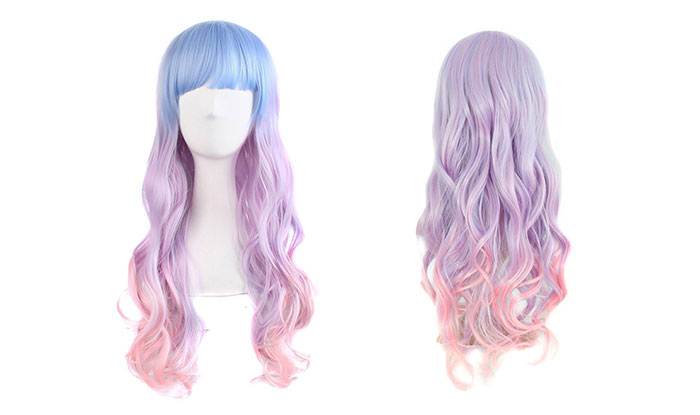 MapofBeauty 28" Wavy Multi-Color Lolita Cosplay Wig Party Wig (Light Blue/Light Purple/Pink)