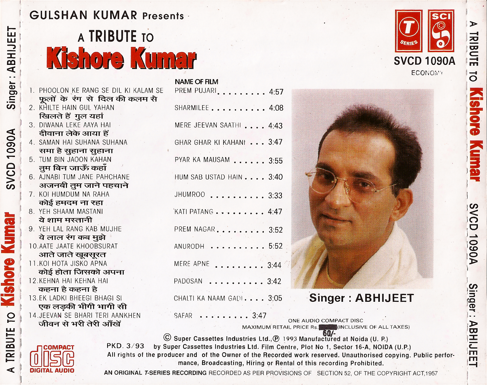 A tribute to kishore kumar by abhijeet vol 1