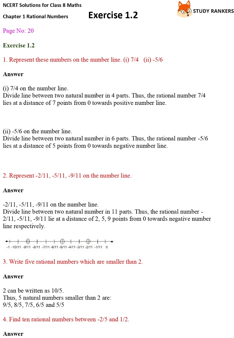 NCERT Solutions for Class 8 Maths Ch 1 Rational Numbers Exercise 1.2