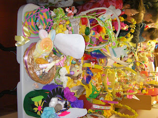 easter baskets with eggs and chocolate