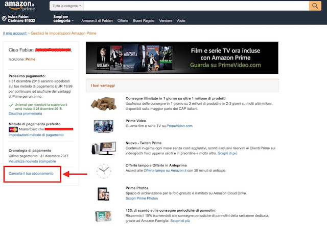 sito internet per togliere amazon prime