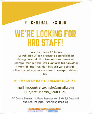 Lowongan Kerja Bandung Staff HRD PT. Central Texindo