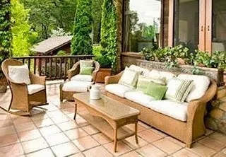 Patio with wicker outdoor furniture