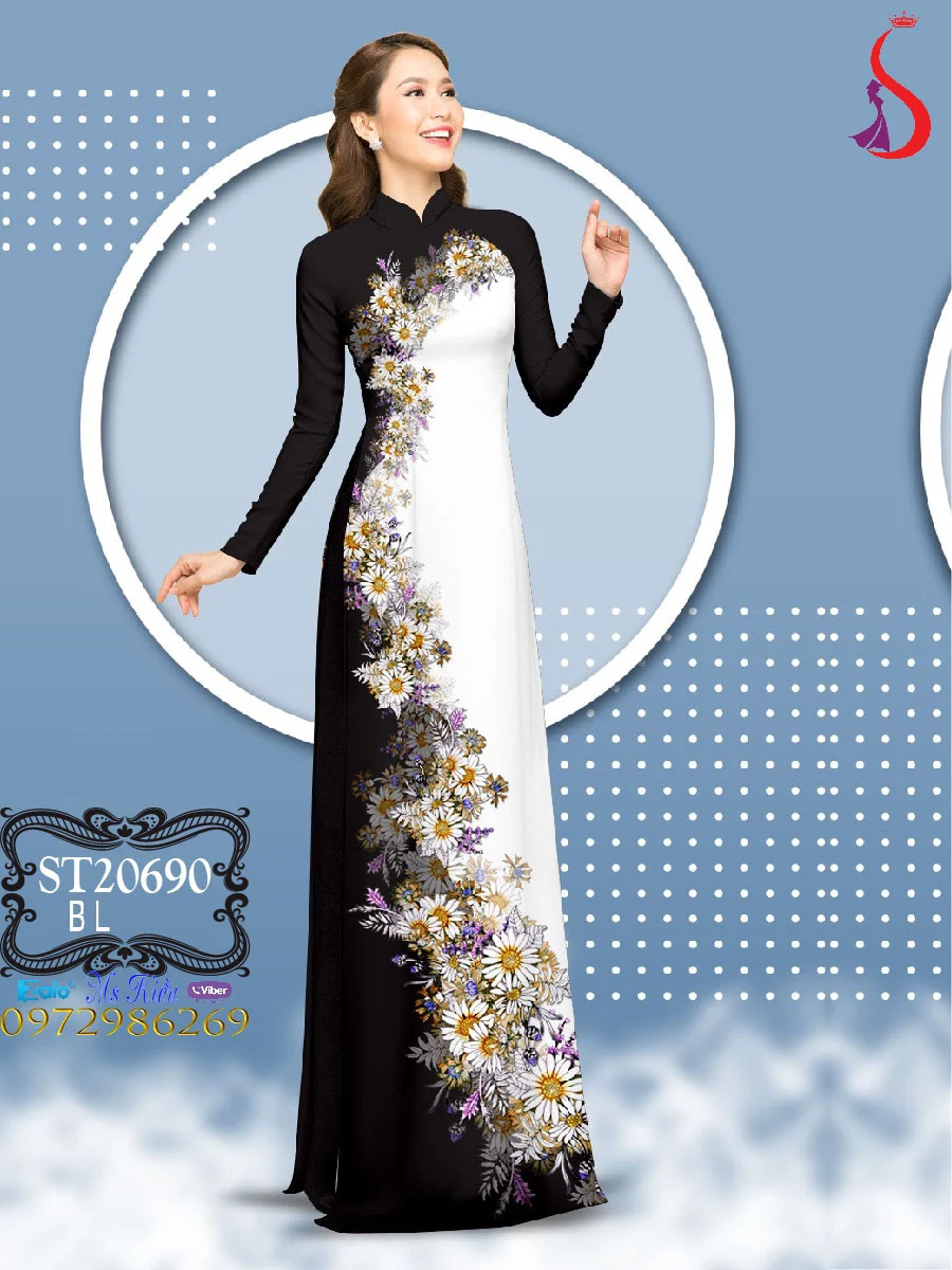 Dáng xinh duyên dáng cùng kiểu áo dài hoa cúc đẹp ST685693