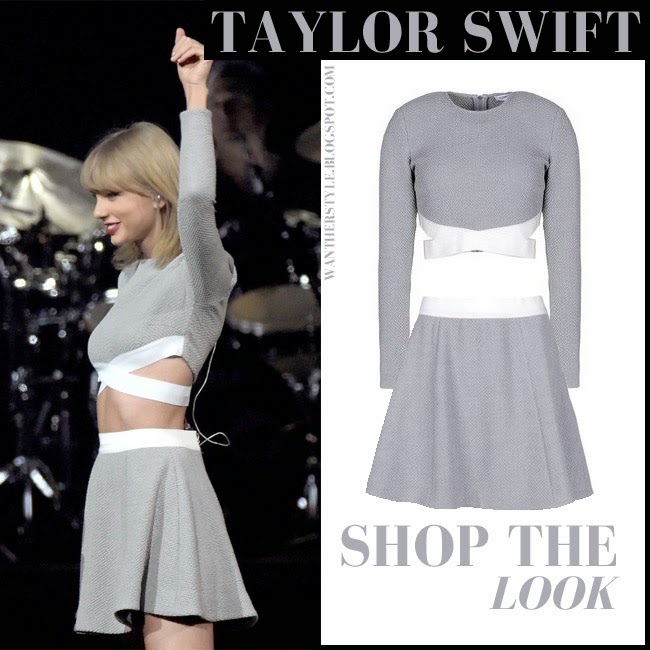 WHAT SHE WORE Taylor Swift in light grey crop top and light grey mini