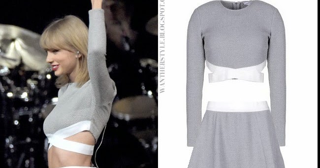 WHAT SHE WORE: Taylor Swift in light grey crop top and light grey mini ...