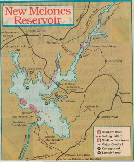 April 2020 NEW MELONES BASS FISHING REPORT, FISHING MAP AND HUNTING