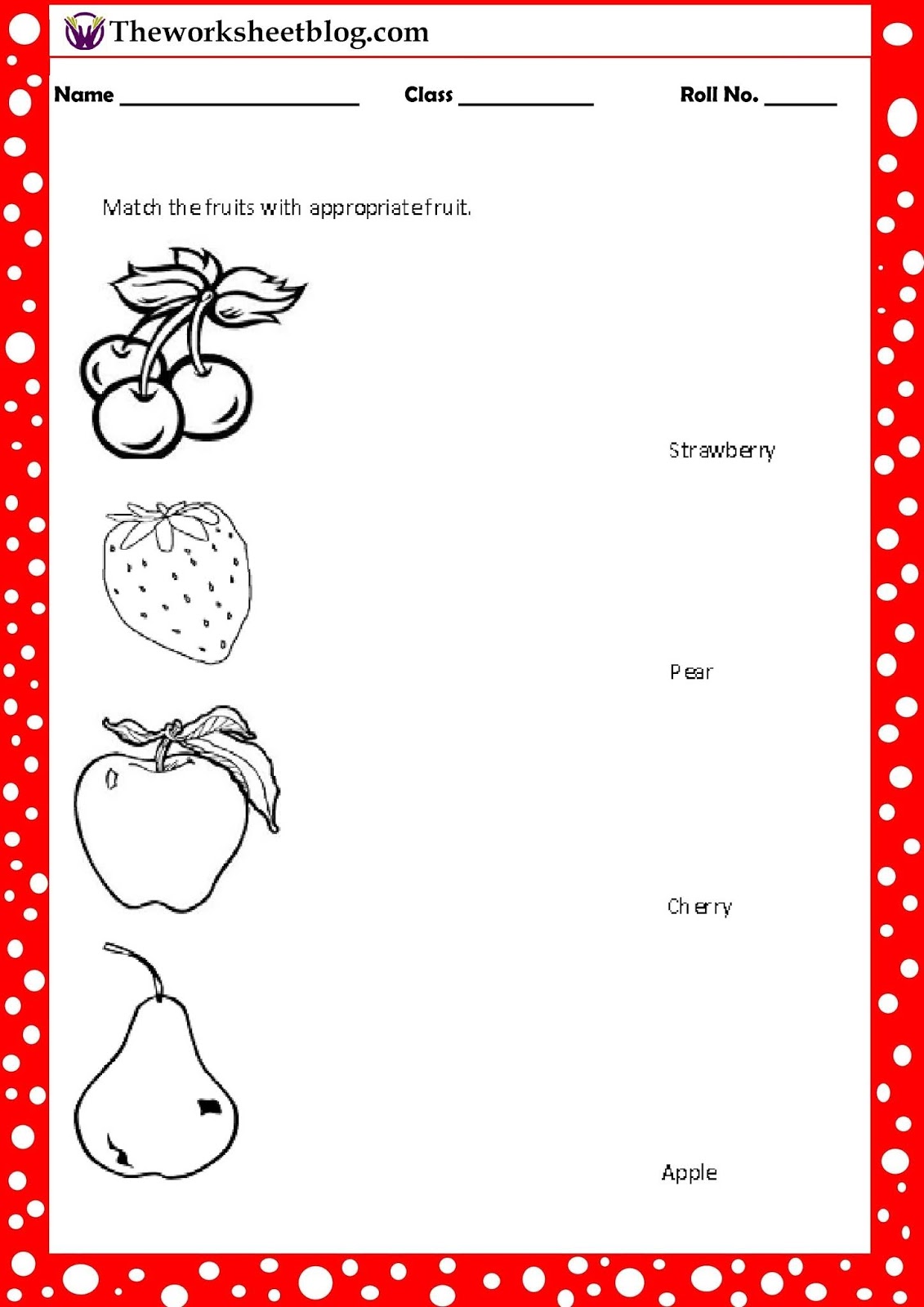 Fruits and vegetables worksheet for kindergarten