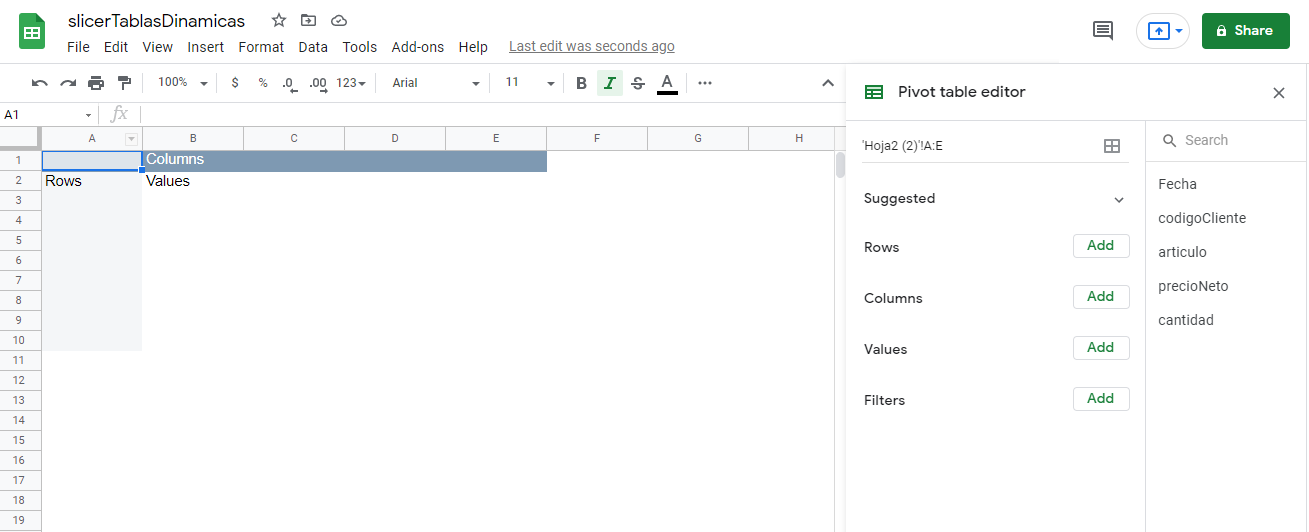 Píldoras Ofimáticas Tablas dinámicas en Google Sheets