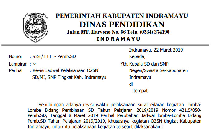 Jadwal Pelaksanaan O2sn Sd Mi Dan Smp Tingkat Kabupaten Indramayu Mgmp Ips Indramayu