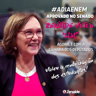 Senadora Zenaide Maia votou a favor do adiamento do ENEM 2020