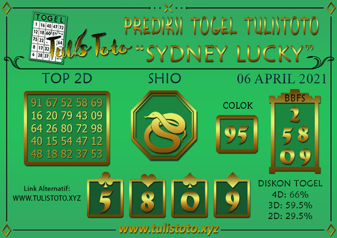 Prediksi Togel SYDNEY LUCKY TODAY TULISTOTO 06 APRIL 2021
