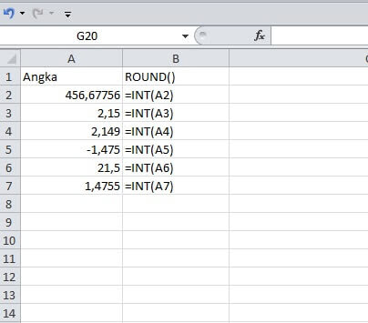 rumus pembulatan int di excel