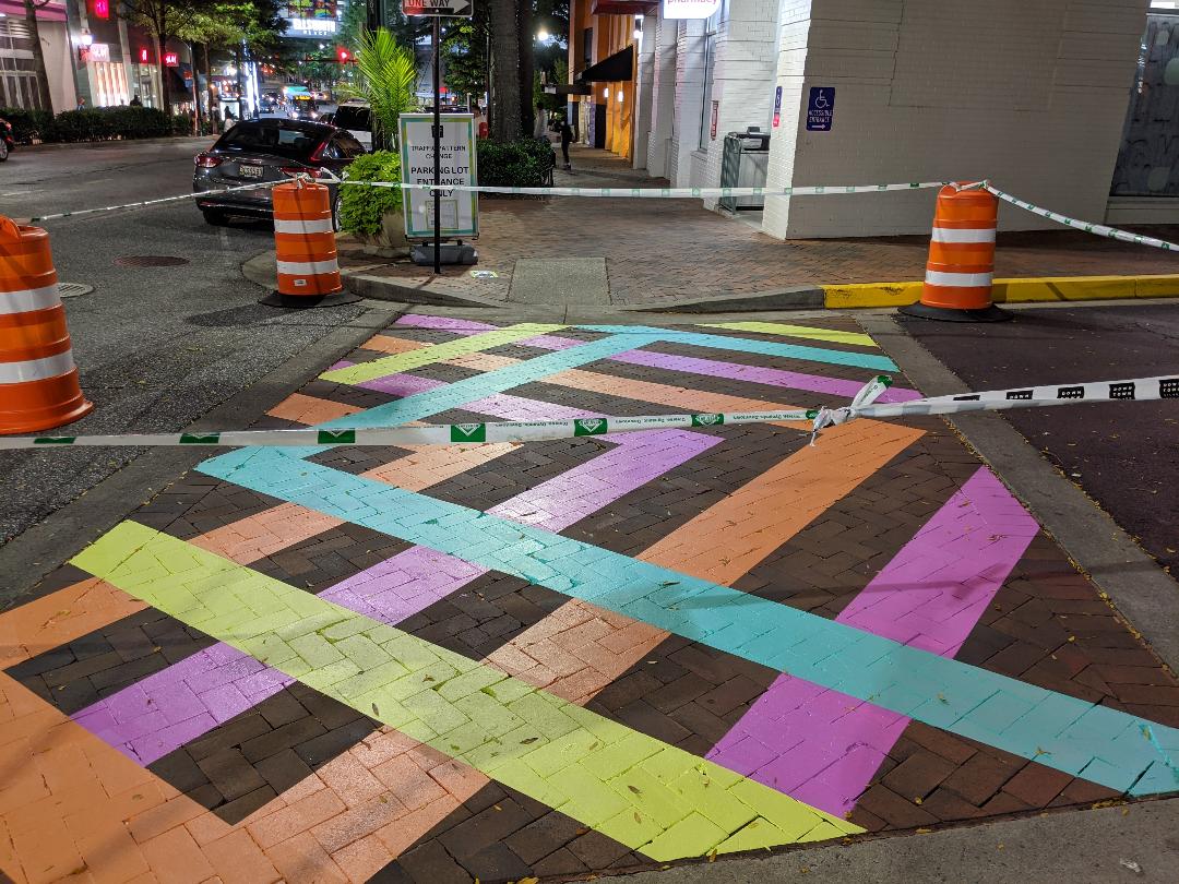 East MoCo Rainbow crosswalk painted in downtown Silver Spring