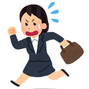 急いで走る会社員のイラスト（女性）