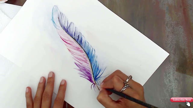 Pintando uma Pena com Aquarela Pintando uma Pena com Aquarela