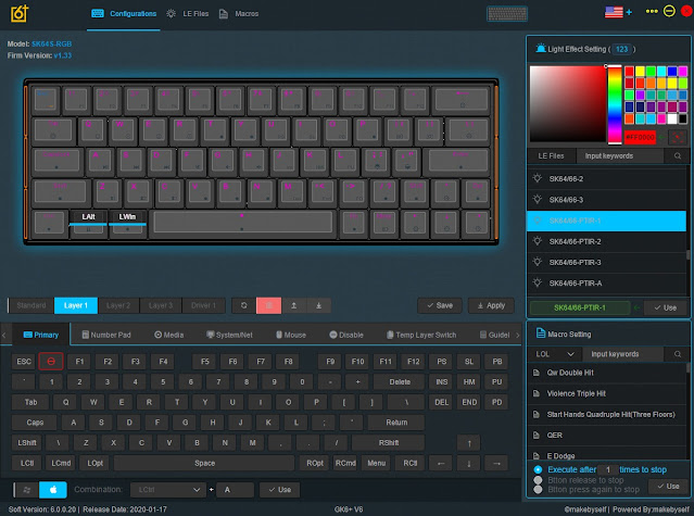 SK64S Keyboard control software screenshot