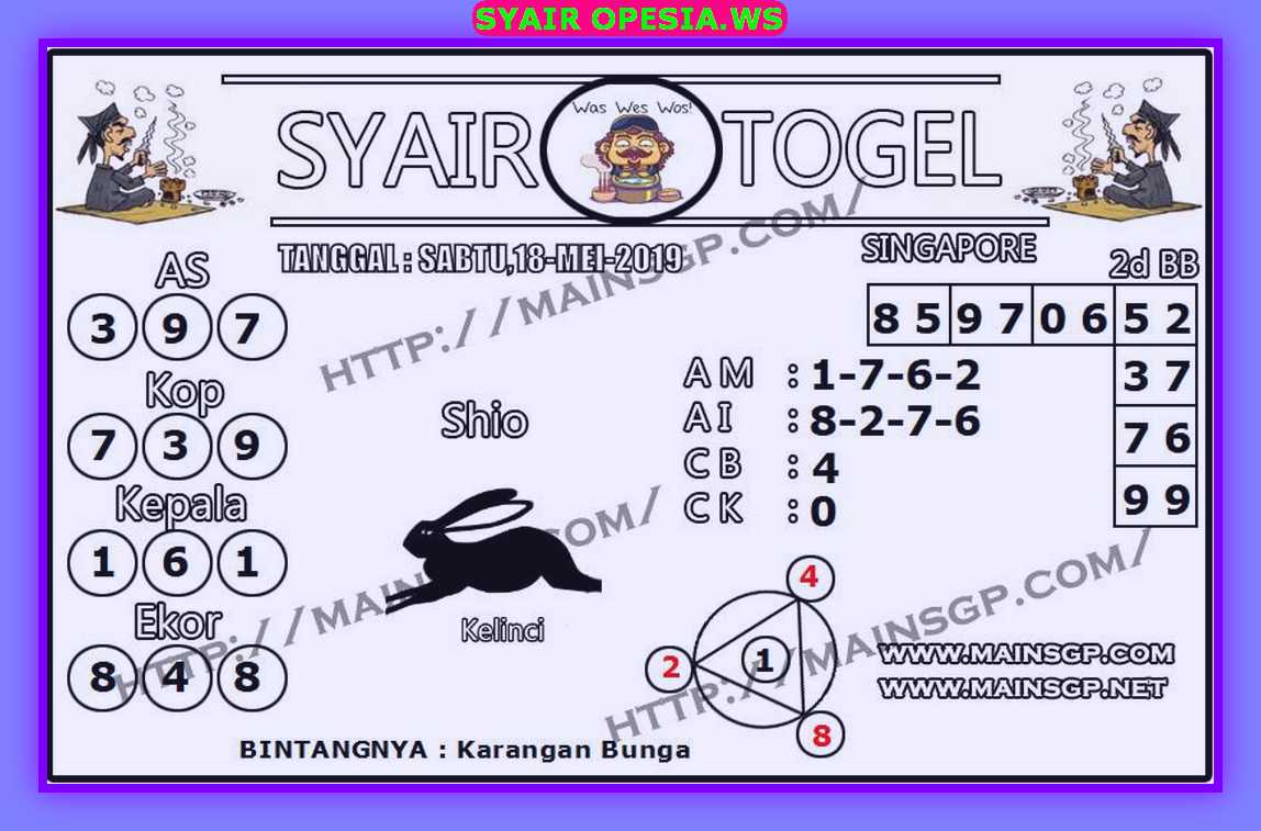 Kode syair sgp hari sabtu 18 Mei 2019 GOsyair SEDIA KODE