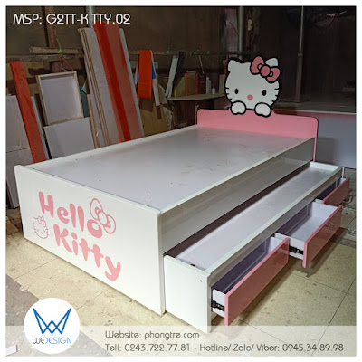 Giường 2 tầng thấp 1m2 có 3 ngăn kéo Hello Kitty G2TT-KITTY.02