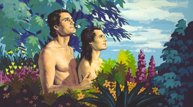 Ilustração de Adão junto com Eva o primeiro casamento da humanidade