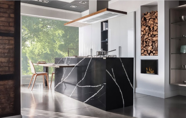 cocina-con-isla-blanca-y-negra-deltacocinas03 electrodomésticos integrables