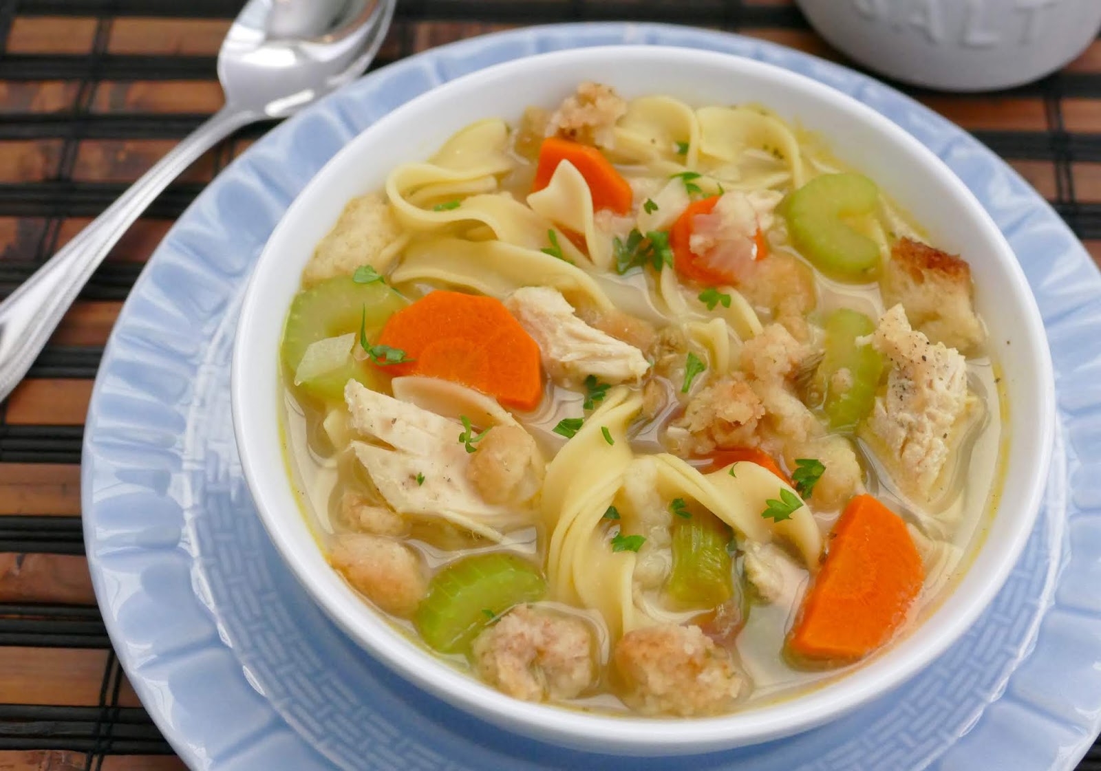 Hot Eats and Cool Reads Roasted Turkey and Stuffing Noodle Soup Recipe