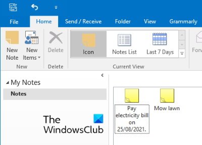 trova Sticky Notes in Outlook