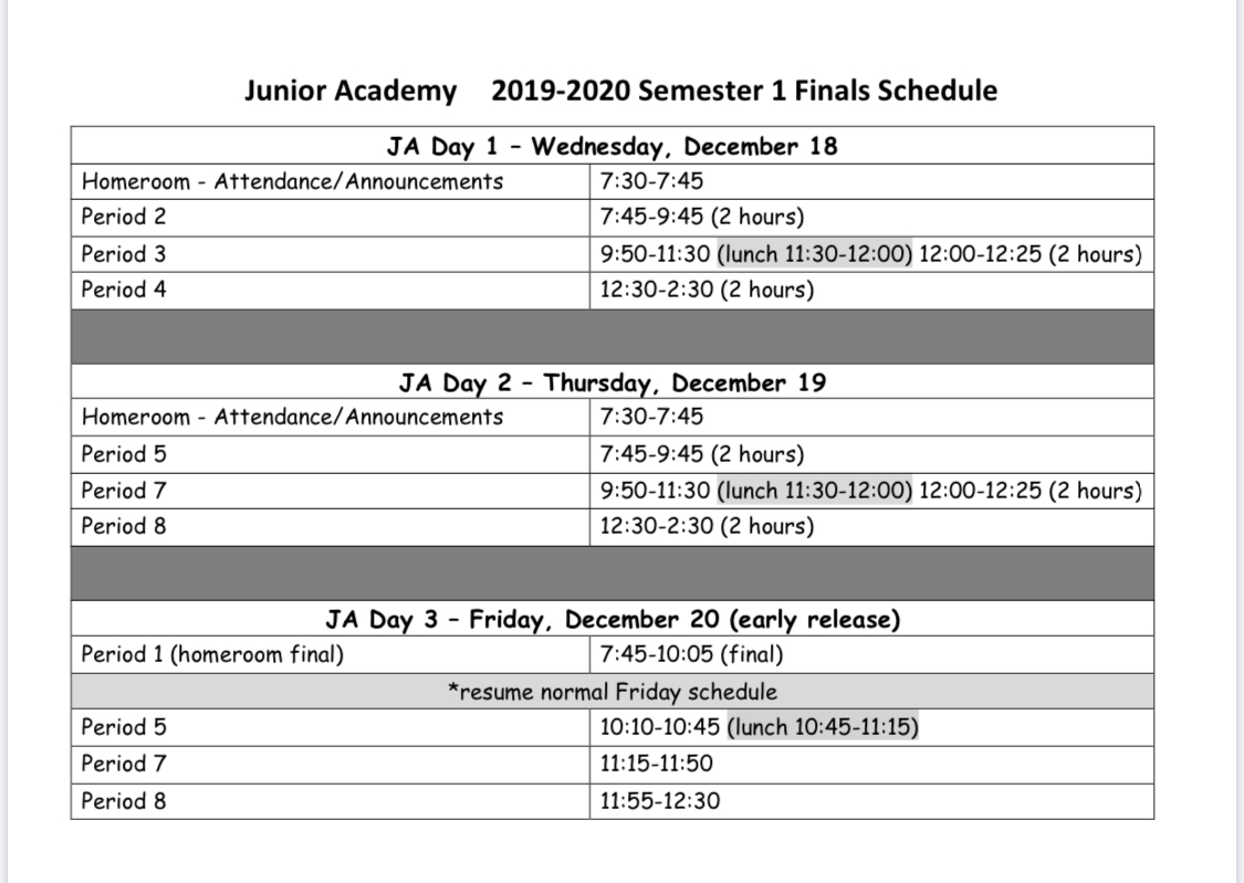 Mrs. Nash's Blog: Semester 1 Finals Schedule