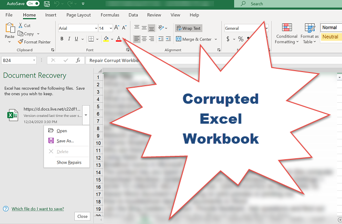 วิธีซ่อมแซมสมุดงานเสียหาย (Excel)