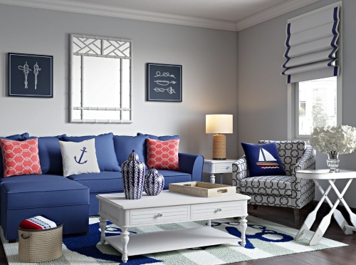 Blue and White Nautical Living Room Design Idea