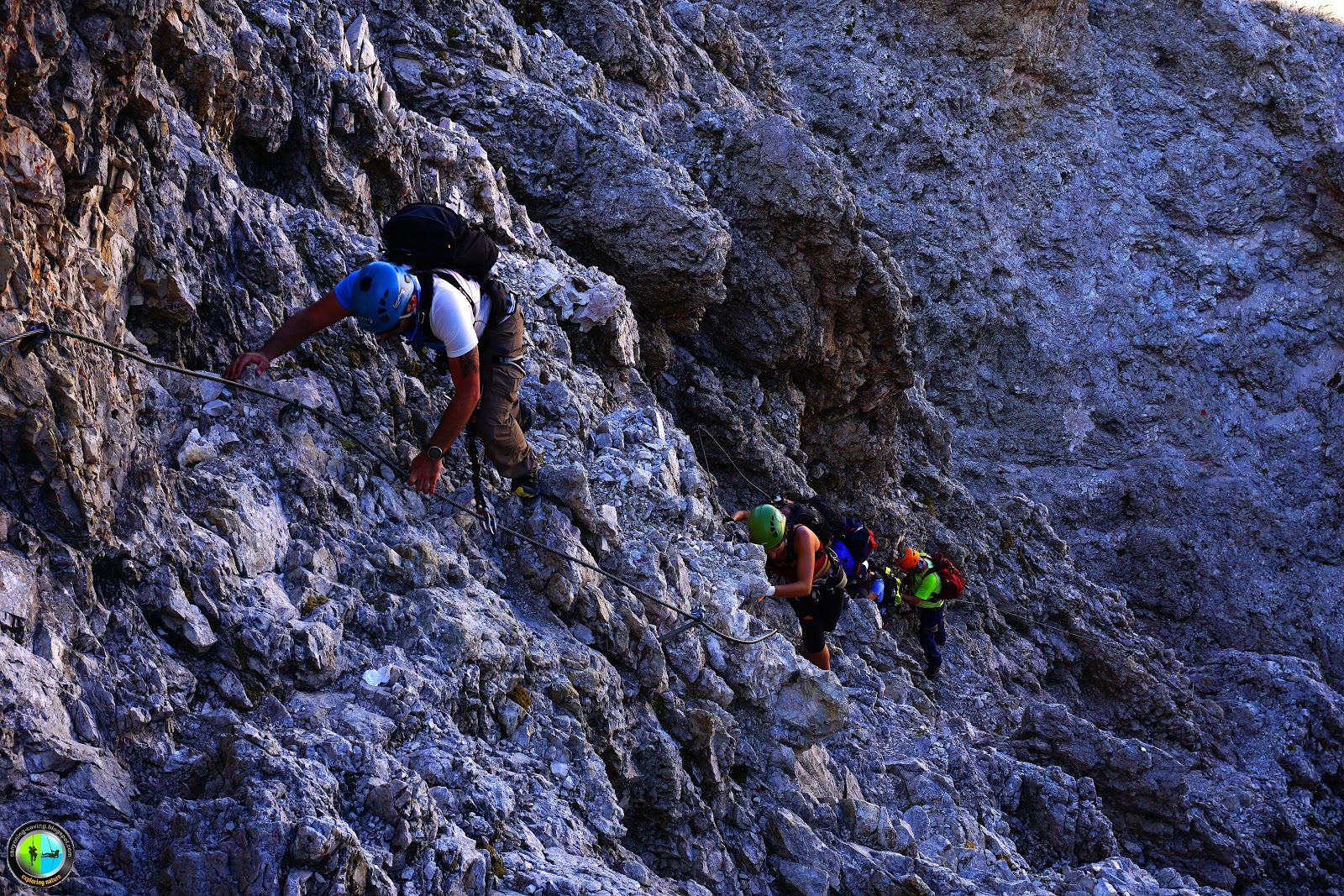 Canyoning Caving Via ferrata Sass Rigais, Odle group, Dolomites