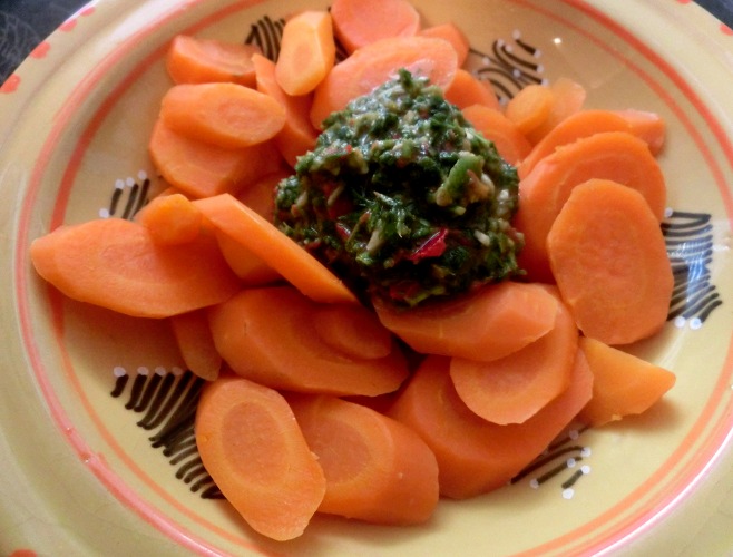 libyan food Carrot with Coriander, Garlic and Cumin Salatet Sfinari