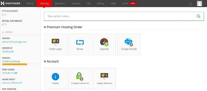 Hostinger hPanel