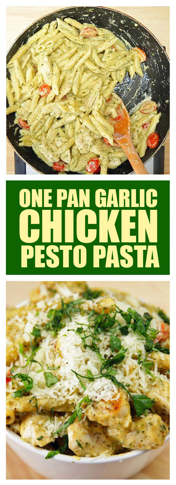 One Pan Garlic Chicken Pesto Pasta