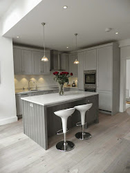 grey kitchen shaker storm floor plan cabinets furniture kitchens flooring open island farrow cozinha ball cupboards planet cozinhas gray luxe
