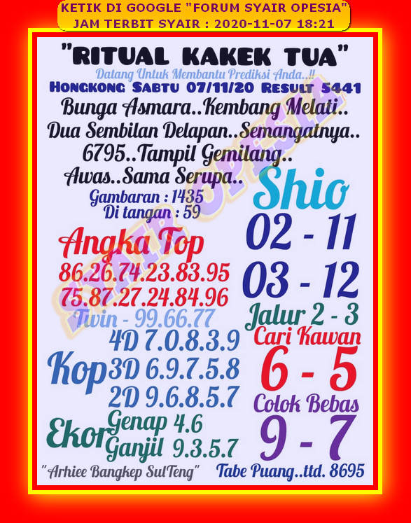 Syair Hk Sabtu 7 November 2020 Royal Syair