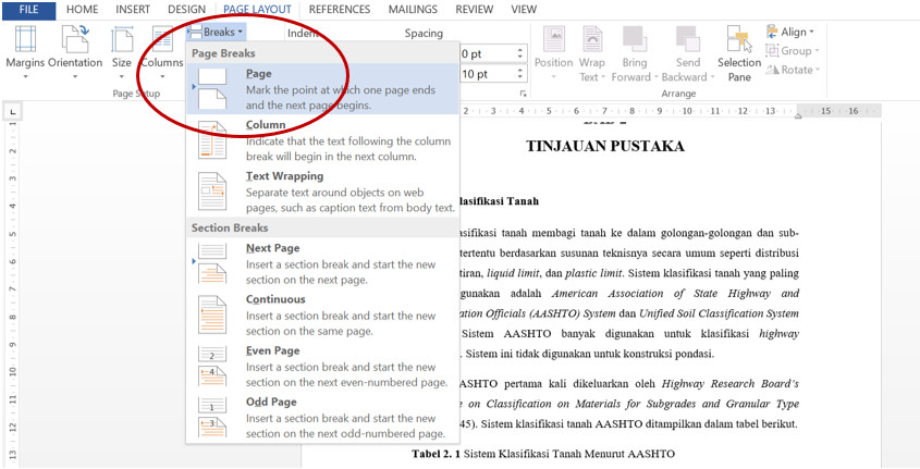 Fungsi Page Breaks pada Microsoft Word 2013 Mari Belajar