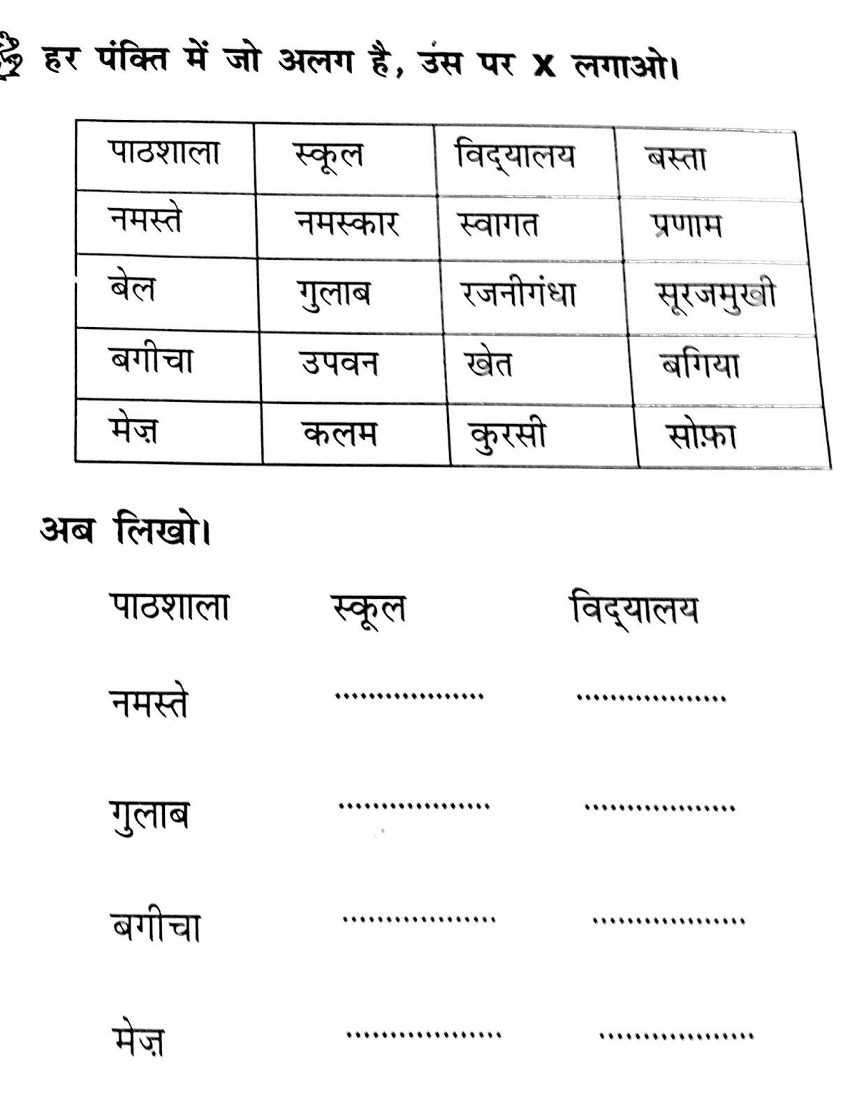 Hindi Grammar Work Sheet Collection for Classes 5,6, 7 & 8 Synonyms Work Sheets for classes 3
