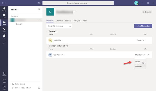 cambia ruolo membro e rimuovi un membro in Microsoft Teams