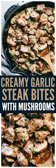 Creamy Garlic Steak Bites with Mushrooms