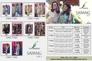 Juvi fashion Sarang vol 2 Lawn Cotton pakistani suits