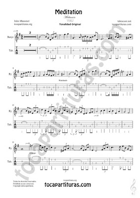  Banjo Tablatura y Partitura de Punteo Meditación Tablature Sheet Music for Banjo Tabs Music Scores PDF/MIDI de Banjo