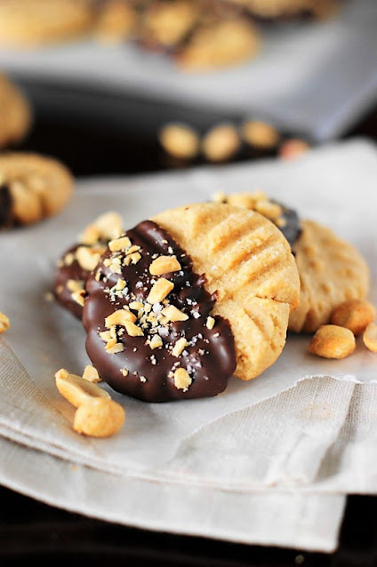 Chocolate Dipped Treats - Salted Dark Chocolate Dipped Peanut Butter Cookies Image