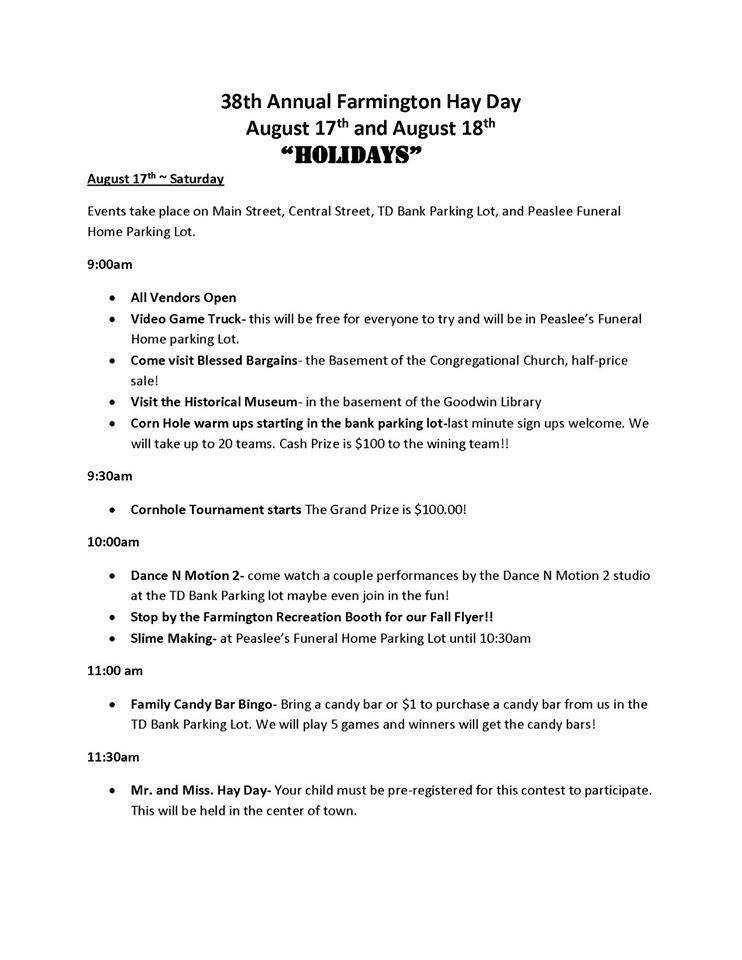 Complete FarmingtonNH Hay Day Schedule The Puddledock Press of