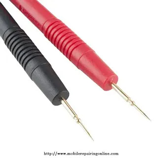 two probes commonly used with analog and digital multimeters black colored red colored