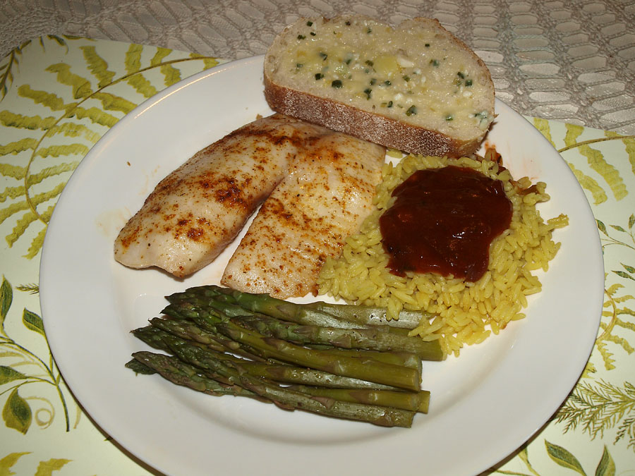 Pellet Smoker Cooking Tilapia, Rice and Asparagus
