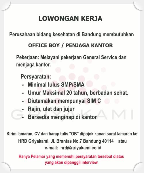 Lowongan Office Boy Penjaga Kantor Di Bandung Lowongan Kerja Terbaru Indonesia 2021