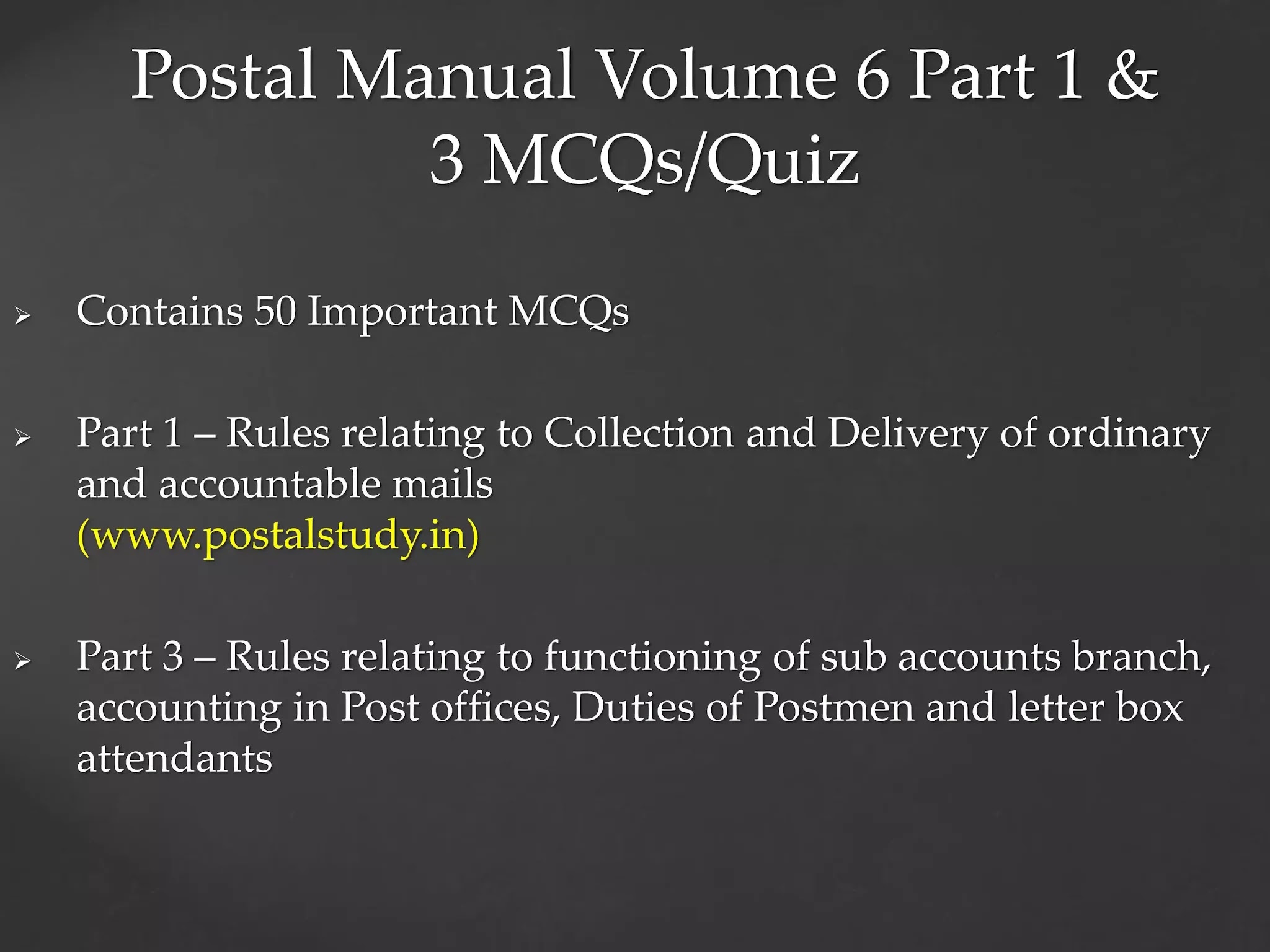 Postal Manual Volume 6 Part 1/Part 3 MCQs/Quiz | GDS To MTS/Postman/PA