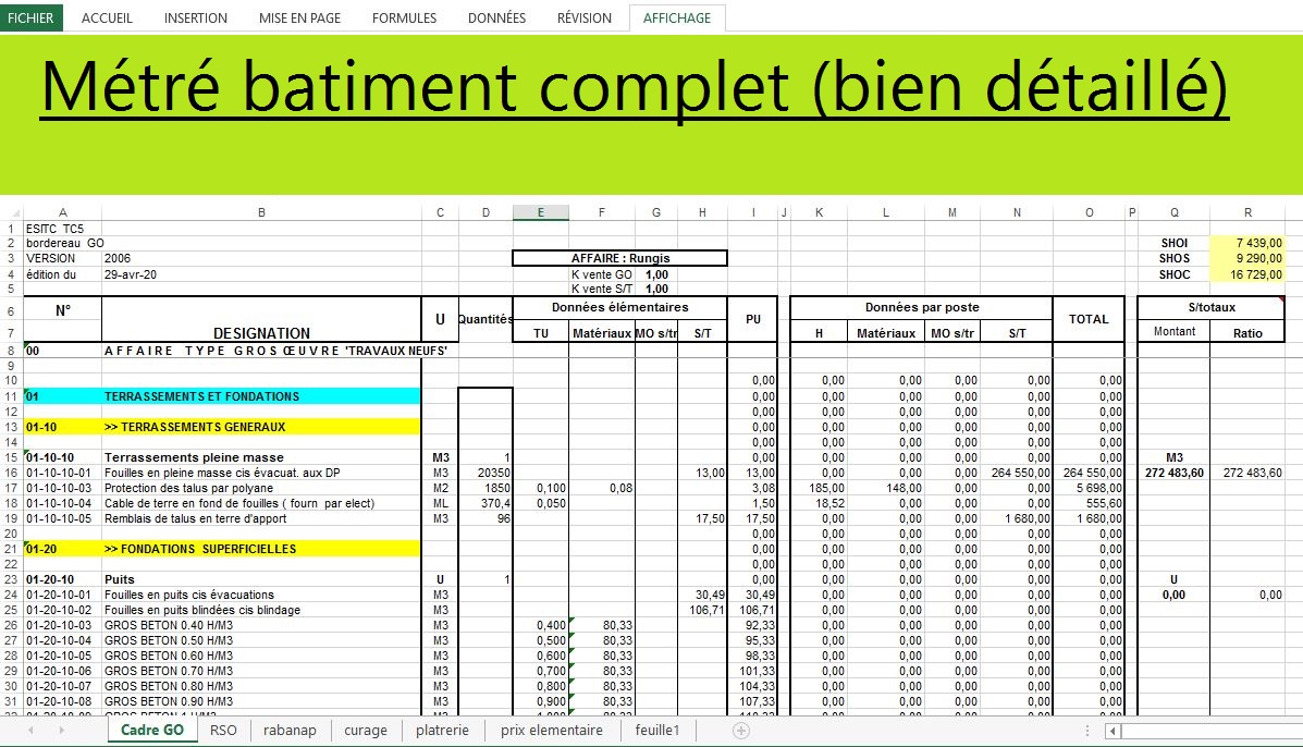 Métré bâtiment complet (bien détaillé)